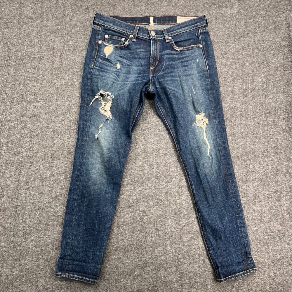 Rag & Bone Warren Boyfriend Jean Distressed Blue Denim W1591K880 Womens Size 27